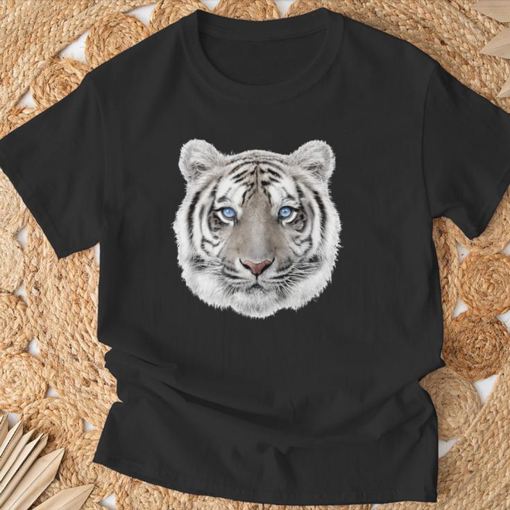 Schwarzes T-Shirt mit Weißem Tiger-Gesicht, Tiermotiv Tee Geschenke für alte Männer