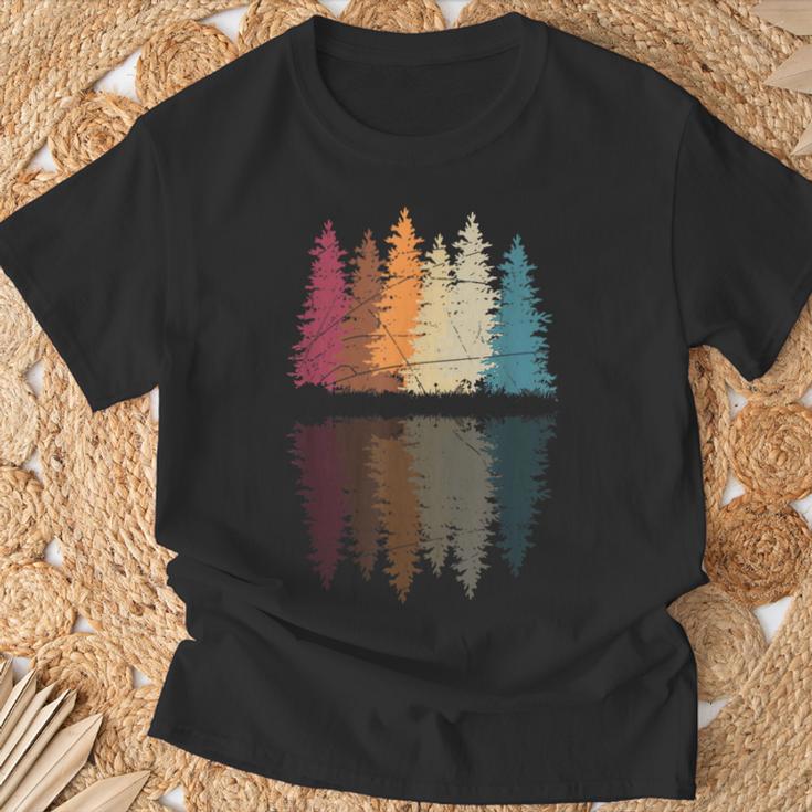 Schwarzes T-Shirt Waldspiegelung, Aquarell Design Geschenke für alte Männer