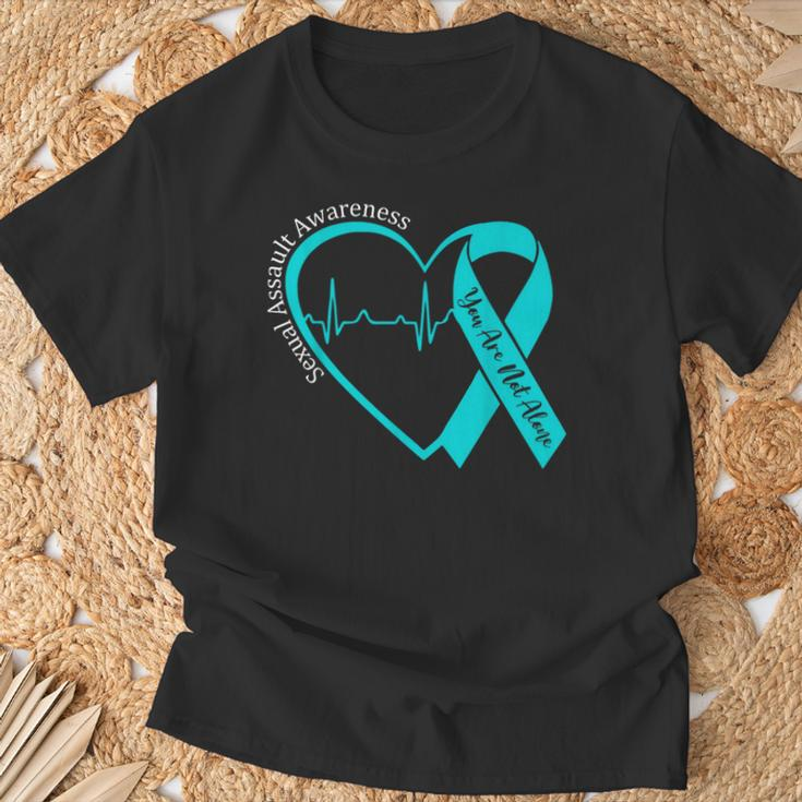 Sexual Assault Awareness Month Heart Teal Ribbon Support T-Shirt Gifts for Old Men