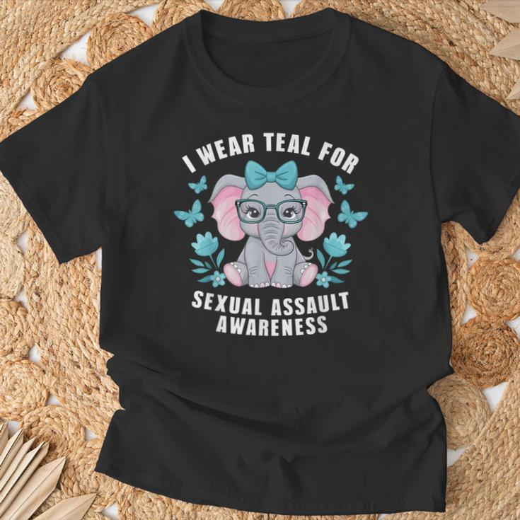 Sexual Assault Awareness I Wear Teal Cute Elephant 2024 T-Shirt Gifts for Old Men