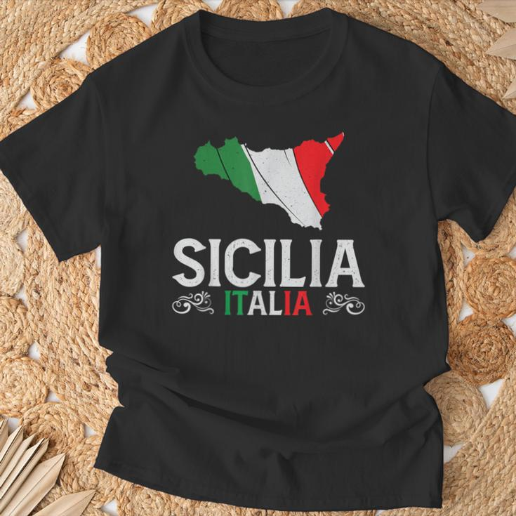 Sicilia Italia Sicilia Souvenir Silhouette Sicilia T-Shirt Geschenke für alte Männer