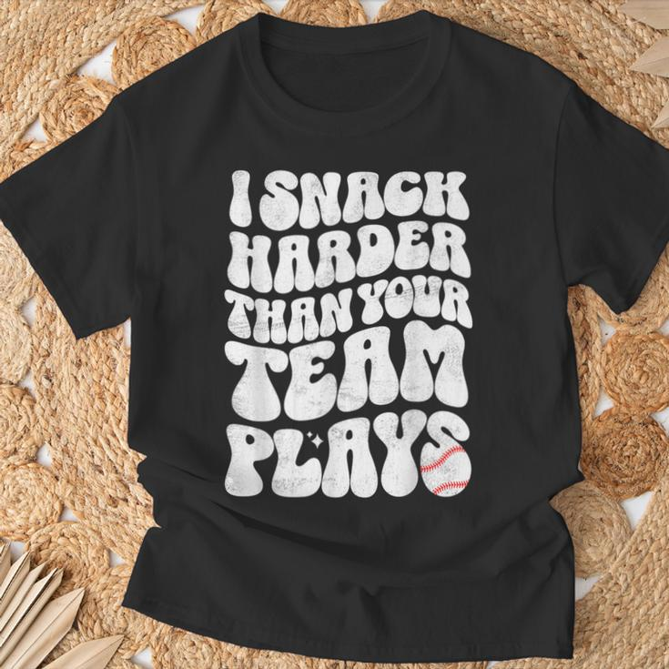 I Snack Harder Than Your Team Plays Softball Baseball Saying T-Shirt Gifts for Old Men