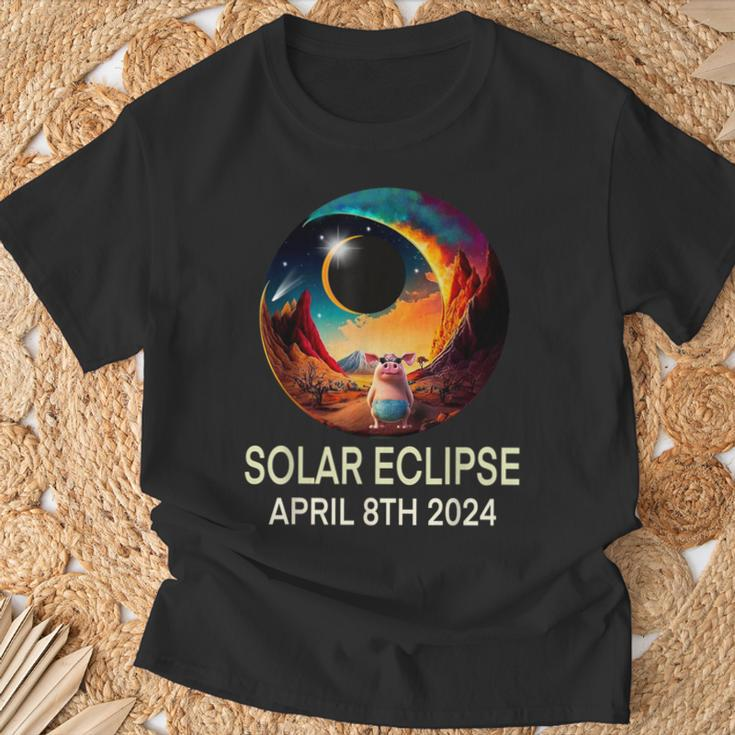 Solar Eclipse 2024 Apparel Pig Wearing Solar Eclipse Glasses T-Shirt Gifts for Old Men