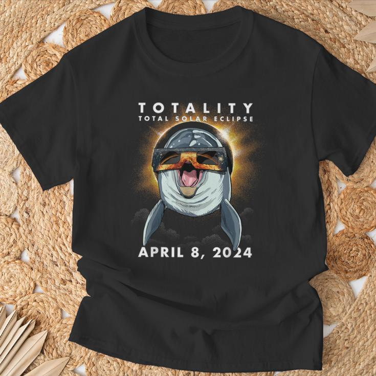 Solar Eclipse 2024 Dolphin Wearing Eclipse Glasses T-Shirt Gifts for Old Men