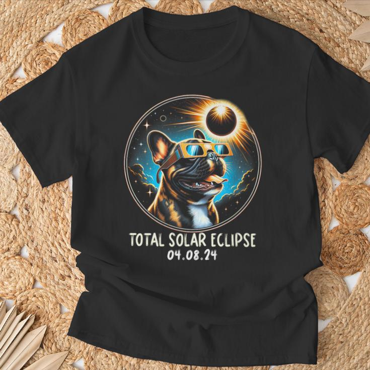 Solar Eclipse French Bulldog Wearing Glasses April 8 2024 T-Shirt Gifts for Old Men
