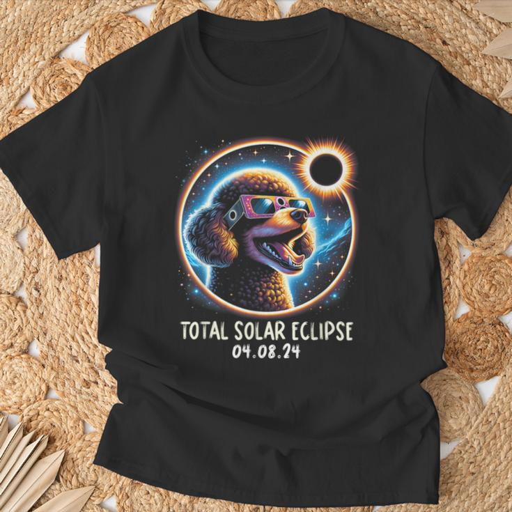 Solar Eclipse Poodle Wearing Glasses Pet April 8 2024 T-Shirt Gifts for Old Men