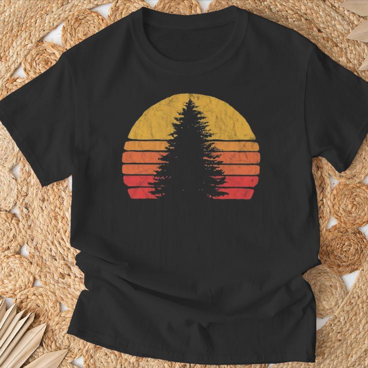 Solitary Pine Tree Sun Vintage Retro Outdoor Graphic Pullover T-Shirt Gifts for Old Men