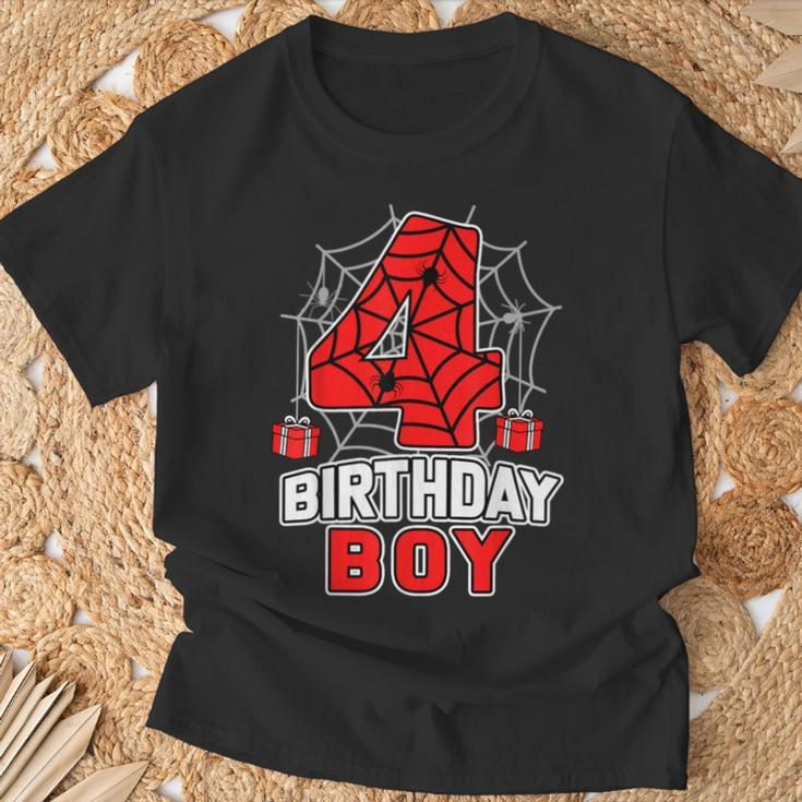 Spider 4Th Birthday Boy Spider Theme Birthday Boy 4 Year T-Shirt Gifts for Old Men