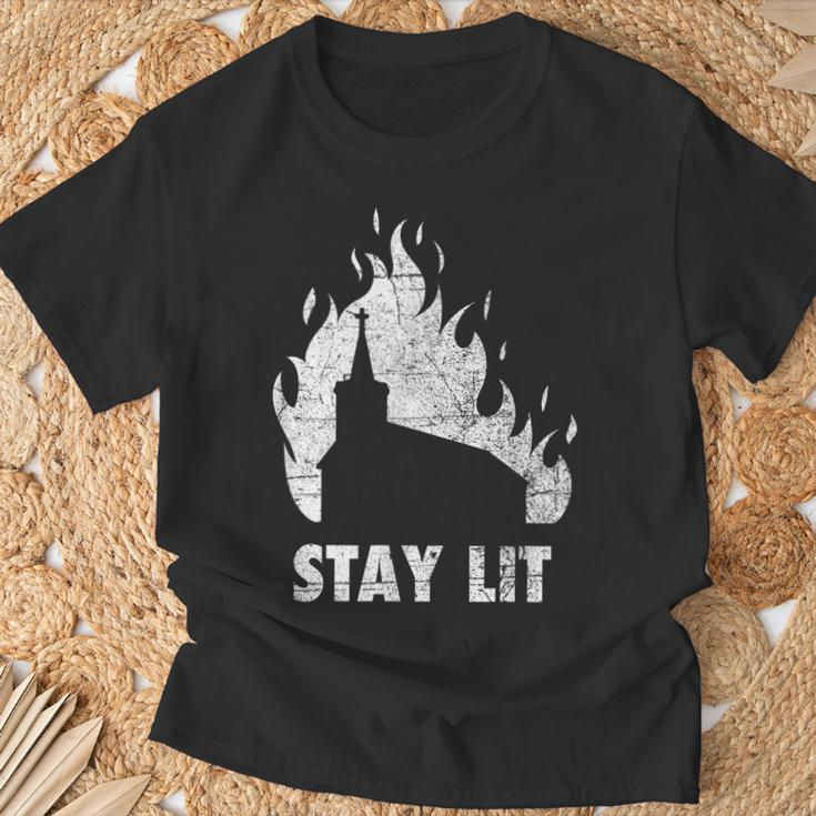 Stay Lit Burning Church Witchcraft Okult Grunge Satanic T-Shirt Geschenke für alte Männer