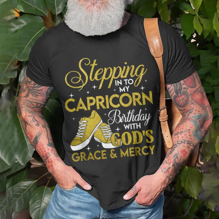 Stepping Into My Capricorn Birthday With God Grace And Mercy T-Shirt Gifts for Old Men