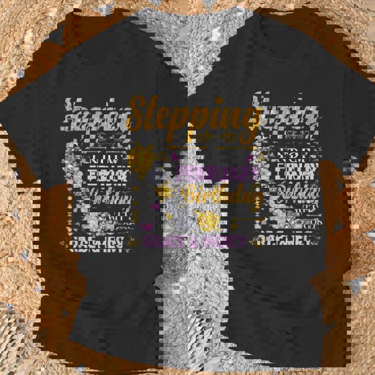 Stepping Into February Birthday With Gods Grace And Mercy T-Shirt Gifts for Old Men