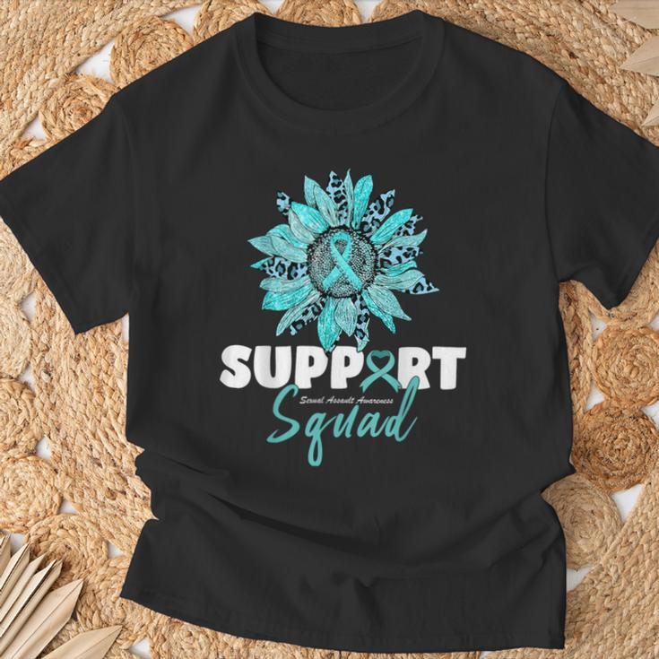 Support Squad Sexual Assault Awareness Month Teal Ribbon T-Shirt Gifts for Old Men