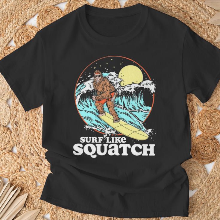 Surf Like Squatch Surfing Bigfoot Beach Sasquatch S T-Shirt | Mazezy