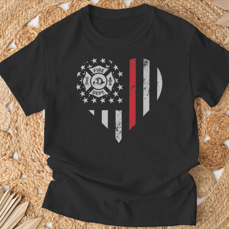Thin Red Line Firefighter Love American Flag Heart T-Shirt Gifts for Old Men