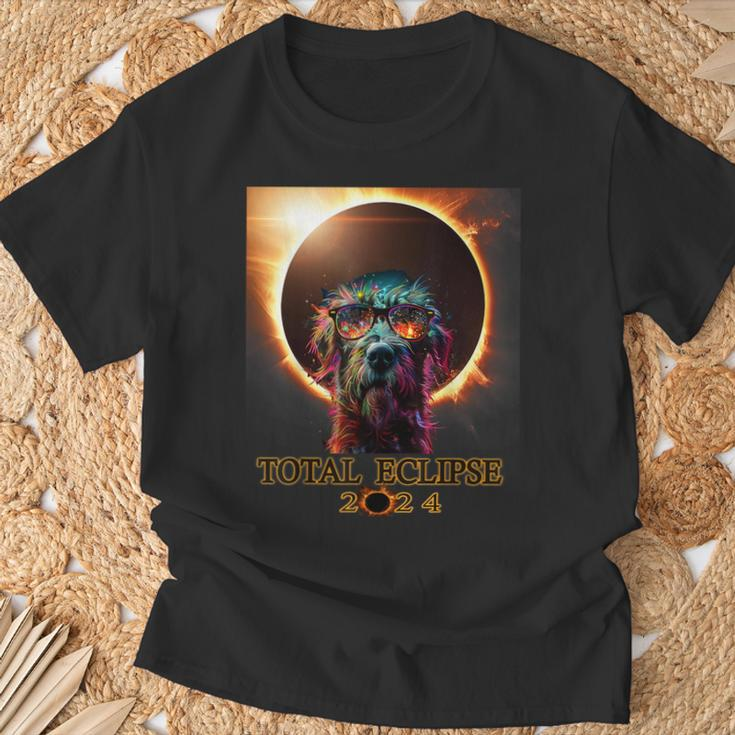 Total Eclipse April 8 2024 Irish Wolfhound Dog With Glasses T-Shirt Gifts for Old Men