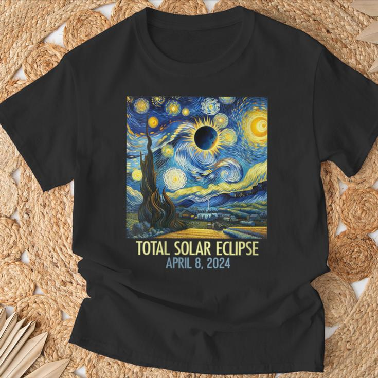 Total Solar Eclipse 2024 Starry Night Totality Van Gogh T-Shirt Gifts for Old Men