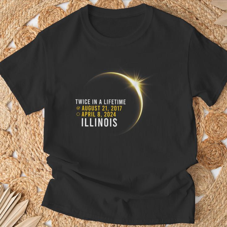 Totality Twice In A Lifetime Solar Eclipse 2024 Illinois T-Shirt Gifts for Old Men