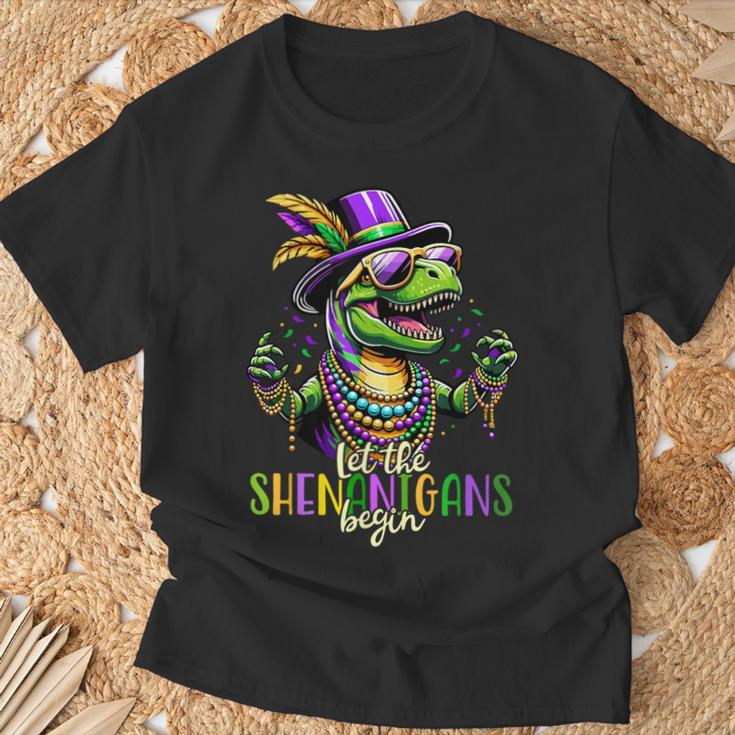 Trex Dinosaur Mardi Gras Costume Let The Shenanigans Begin T-Shirt Gifts for Old Men