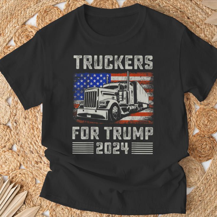 Truckers For Trump American Flag Trump 2024 Vintage T-Shirt Gifts for Old Men