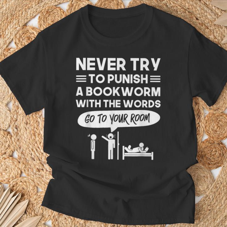 Never Try To Punish A Bookworm T-Shirt Gifts for Old Men