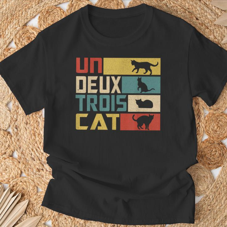 Un Deux Trois Cat French Word Game Cat T-Shirt Geschenke für alte Männer