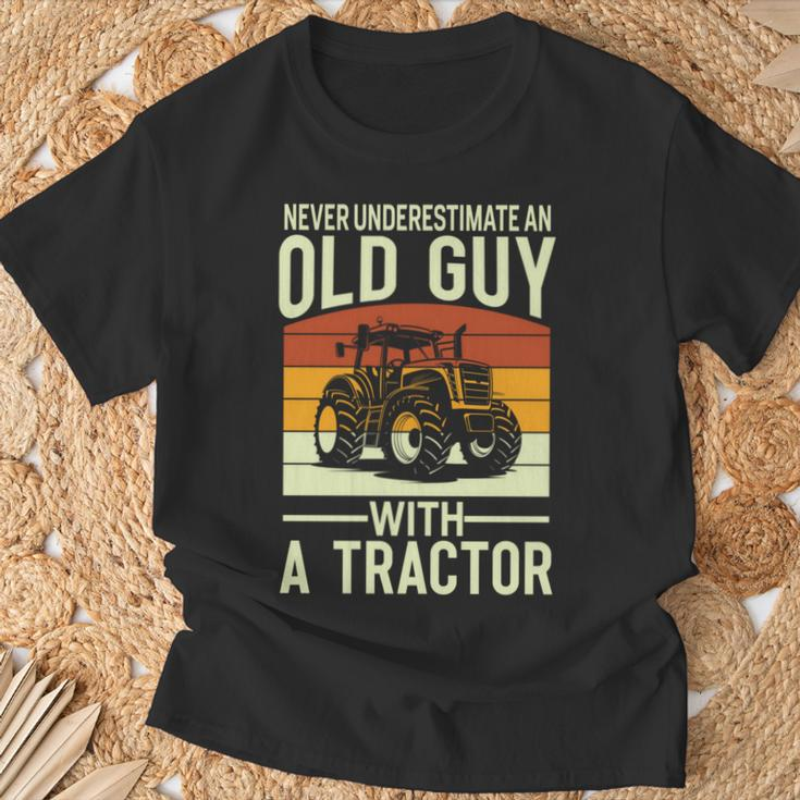 Never Underestimate An Old Guy With A Tractor Farmer T-Shirt Gifts for Old Men