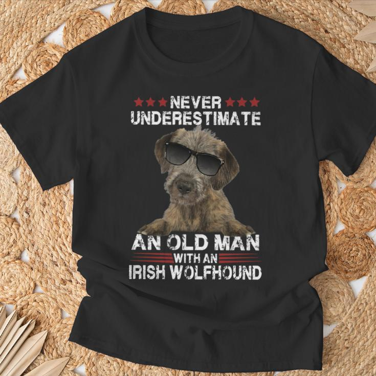 Never Underestimate An Old Man With An Irish Wolfhound T-Shirt Gifts for Old Men