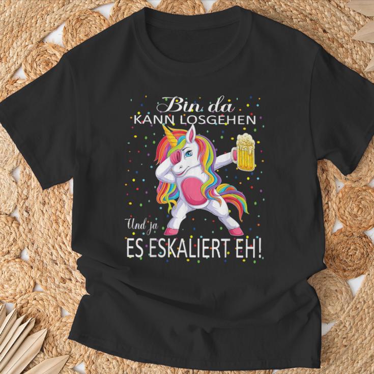 With Unicorn Bin Da Kann Losgehen Und Ja Es Escaliert Eh T-Shirt Geschenke für alte Männer