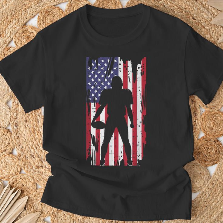 Us Flag American Football Player Silhouette Vintage Patriot T-Shirt Gifts for Old Men