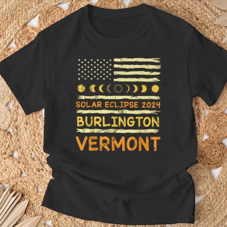 Us Flag American Total Solar Eclipse 2024 Burlington Vermont T-Shirt Gifts for Old Men