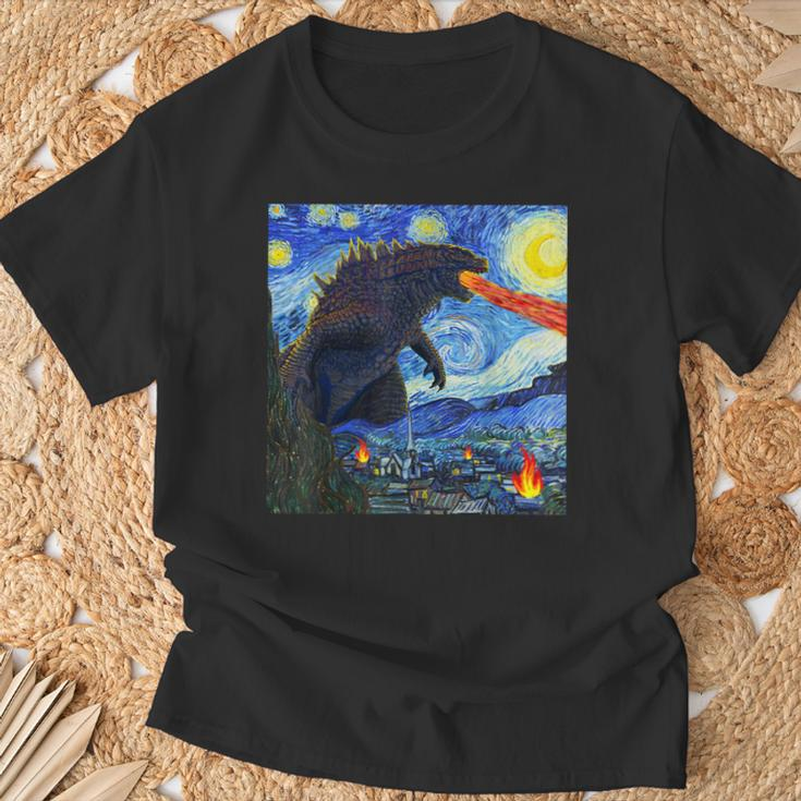 Vintage Japanese Monster Kaiju In Van Gogh Starry Night T-Shirt Gifts for Old Men