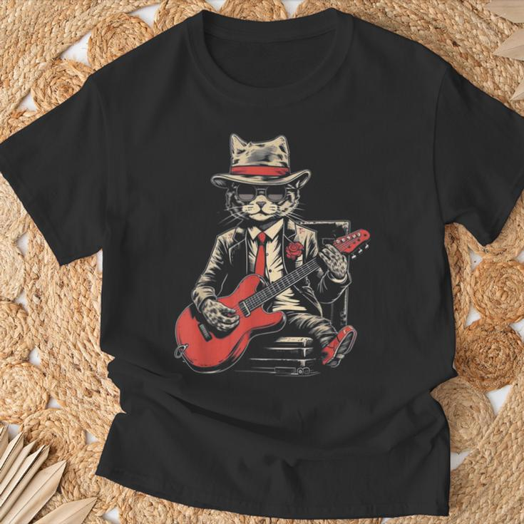 Vintage Jazz Cat Playing Guitar Band Retro Jazz Band T-Shirt Gifts for Old Men