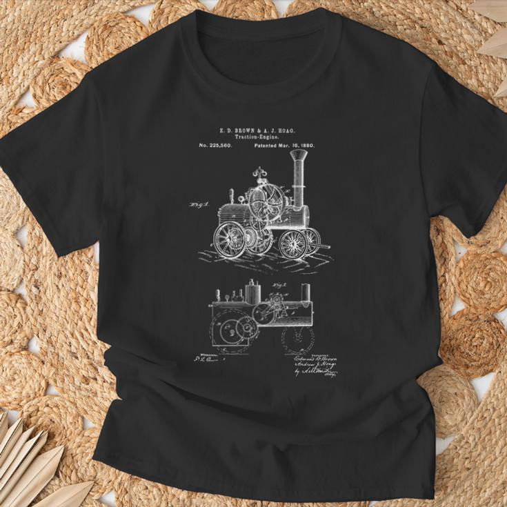 Vintage Patent Print 1880 Steam Traction Engine Gif T-Shirt Gifts for Old Men