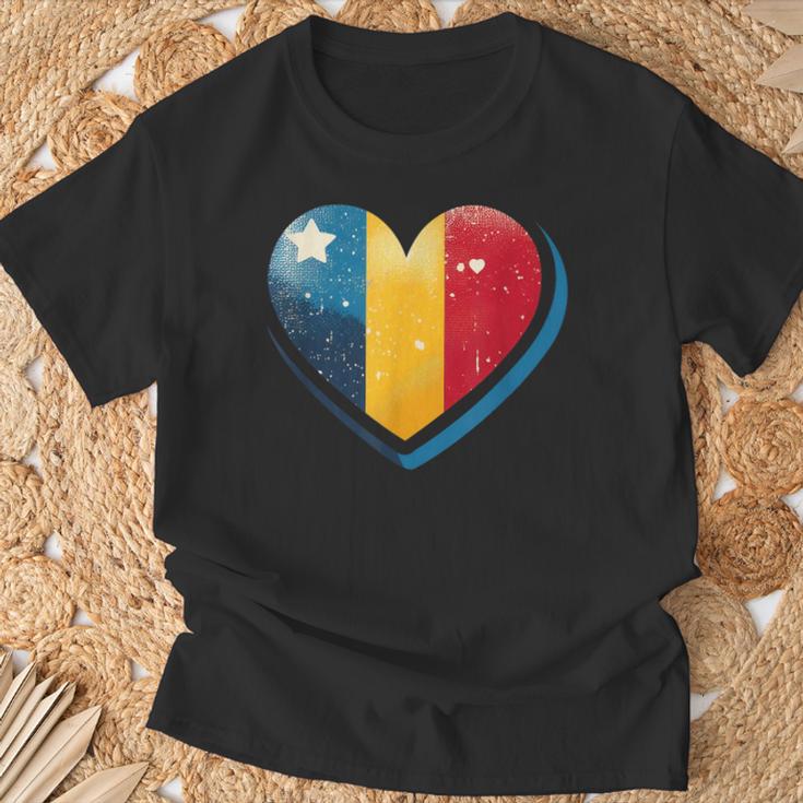 Vintage Rumänische Banner Fan Rumänien Flagge Herz Retro Kunst T-Shirt Geschenke für alte Männer