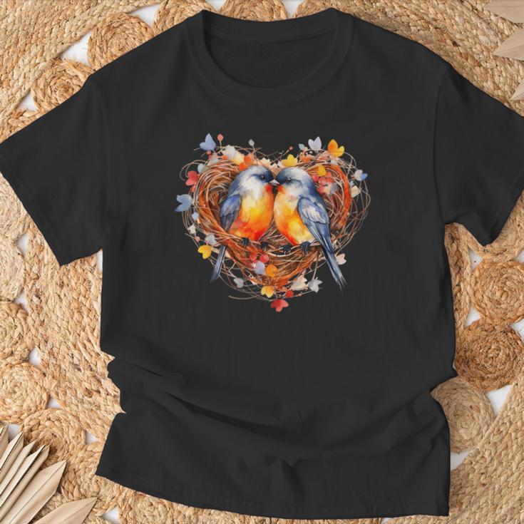 Vogelpaar Hochzeitögel Im Nest Aus Blumen Flitterwochen T-Shirt Geschenke für alte Männer