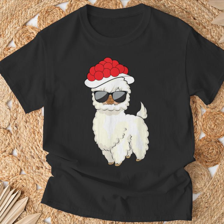 Weihnachtslama Unisex T-Shirt mit Sonnenbrille & Weihnachtsmütze Geschenke für alte Männer