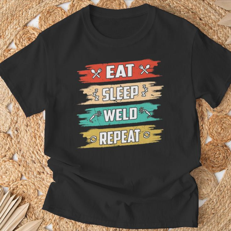 Welder Distressed Eat Sleep Weld Repeat Welding T-Shirt Gifts for Old Men