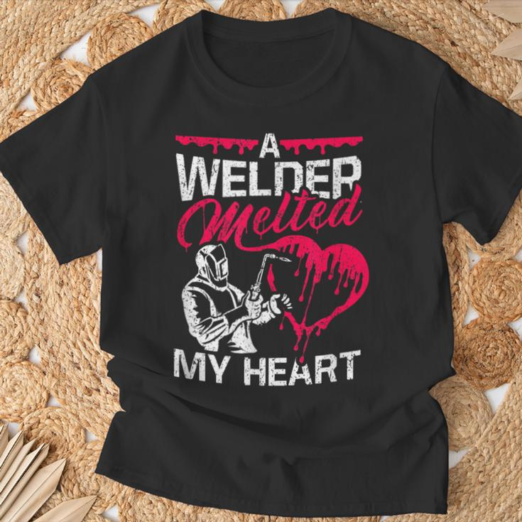 A Welder Melted My Heart Welding Lover Wife T-Shirt Gifts for Old Men