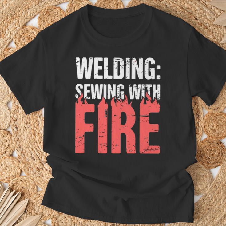 Welding Sewing With Fire T-Shirt Gifts for Old Men
