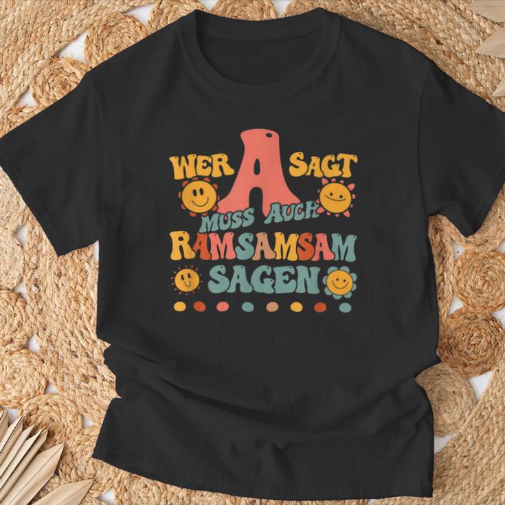 Wer A Sagt Muss Auch Ramsamsam Sagen Retro Kita Educator T-Shirt Geschenke für alte Männer