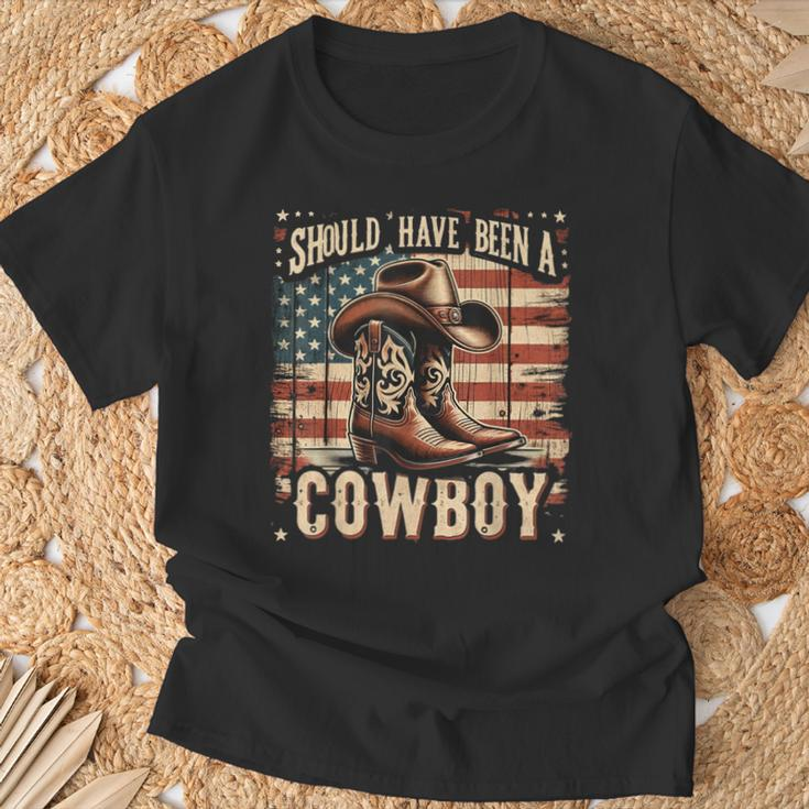 Western Cowboy Hat Boots I Should Have Been A Cowboy T-Shirt Gifts for Old Men