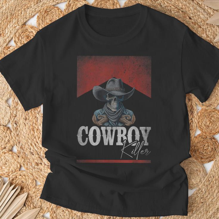 Western Cowboy Killer Cowboy Skeleton Hat And Scarf T-Shirt Gifts for Old Men