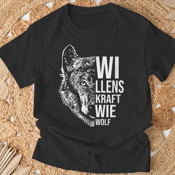 Willenskraft wie Wolf T-Shirt Herren, Schwarzes Wolf-Motiv Tee Geschenke für alte Männer