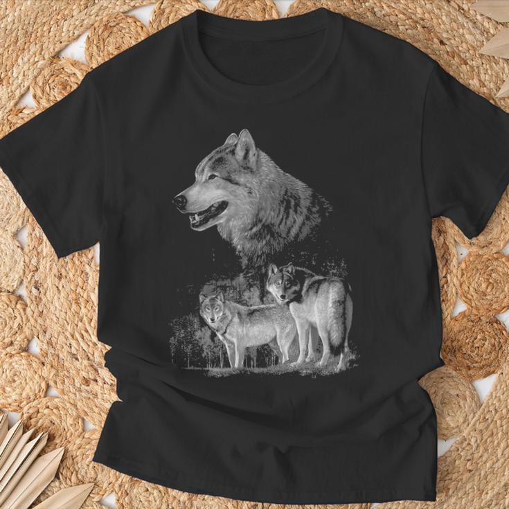 Wolf Wildlife Wolf Mountain Three Wolf T-Shirt Gifts for Old Men