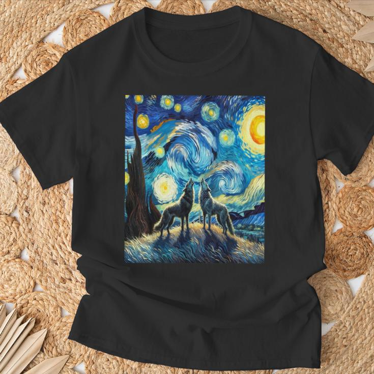 Wolves Howling At The Starry Moon T-Shirt Gifts for Old Men
