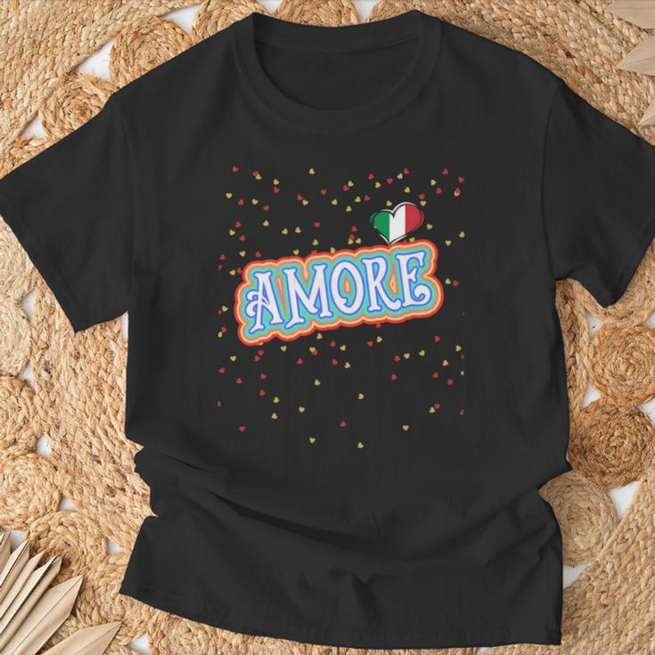 The Word Amore Heart In The Italian Flag Color For Tourists T-Shirt Gifts for Old Men
