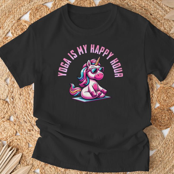 Yoga Is My Happy Hour Unicorn Vintage Yoga Saying T-Shirt Gifts for Old Men