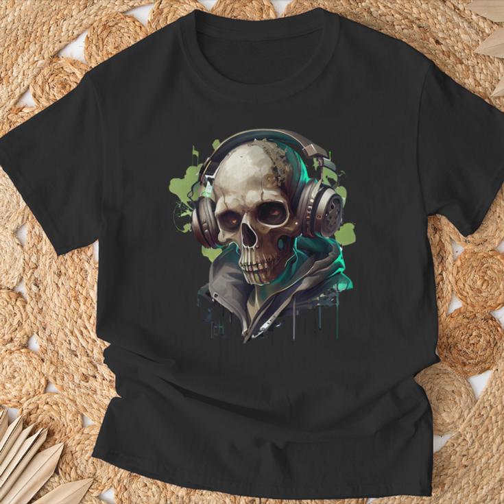 Zombie Totenkopf Dj Mit Kopfhörer Für Musiker Und Musik Fans T-Shirt Geschenke für alte Männer