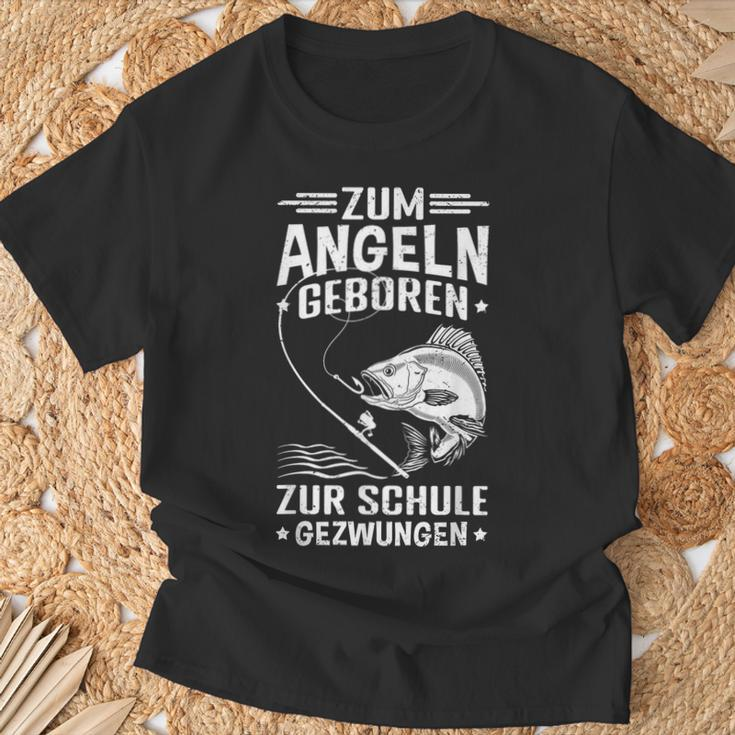 Zum Angeln Geboren Zur Schule Gezwungen Angler Angelfan T-Shirt Geschenke für alte Männer