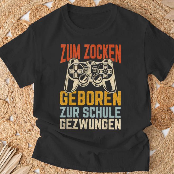 Zum Zocken Geboren Zur Schule Gezwungen Gamer T-Shirt Geschenke für alte Männer